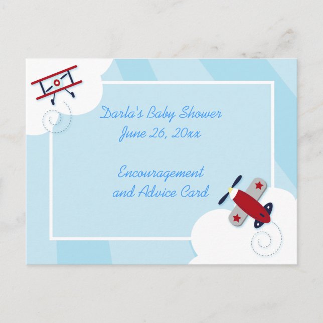 Babyduschratenkarten von Aviator Airplane Hinweiskarte (Vorderseite)