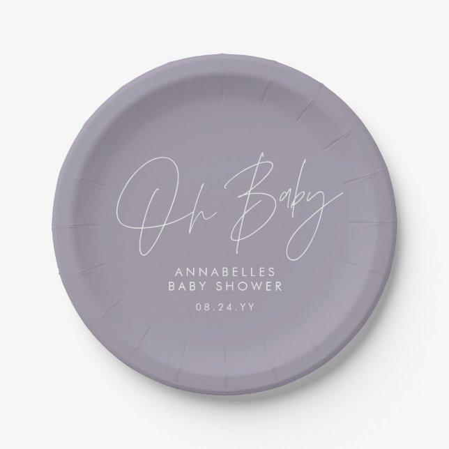 Babyduschskript modern lilac lila elegant pappteller (Vorderseite)