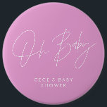 Babyduschskript, modern, minimalistisch, rosa button<br><div class="desc">Babydusche Drehbuch modern hell gürtelscharf rosa und weiß elegant Party Dekor auf Knopfdruck Design. Ideal für ein minimalistisches Babydusche-Party.</div>