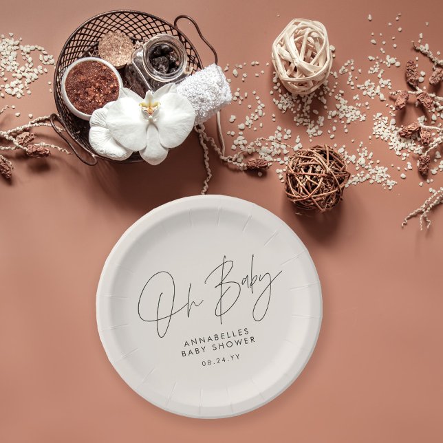 Babyduschskript, modern schwarz und weiß pappteller (Von Creator hochgeladen)