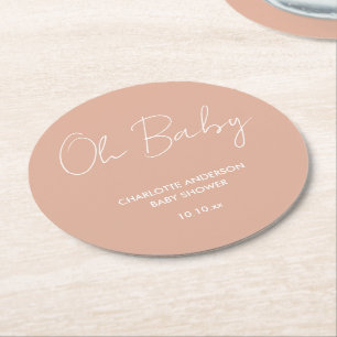Babyduschskripte, modern, rosa und elegant runder pappuntersetzer