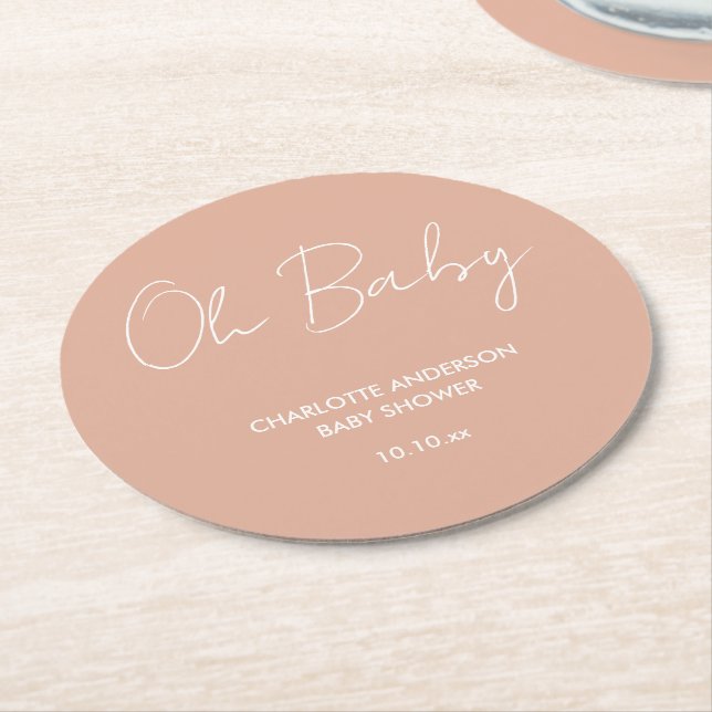 Babyduschskripte, modern, rosa und elegant runder pappuntersetzer (Angewinkelt)