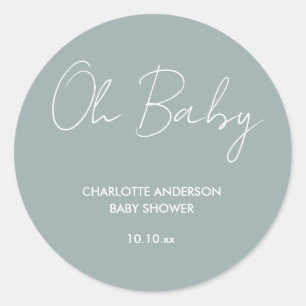 Babyduschskripte modern staubblau elegant runder aufkleber