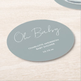 Babyduschskripte modern staubblau elegant runder pappuntersetzer