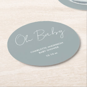 Babyduschskripte modern staubblau elegant runder pappuntersetzer