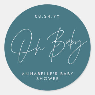 Babyduschskriptschrift modern aquamarin runder aufkleber