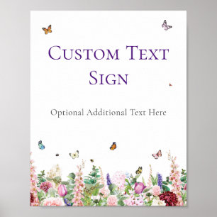 Babyduschzeichen   Rosa Lila Blumenschmetterlinge Poster