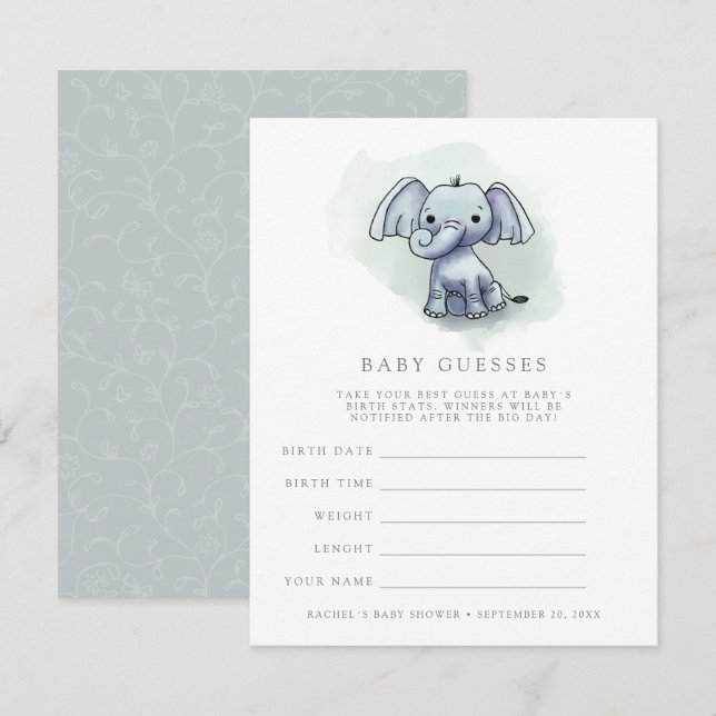 Babyelefant sitzend Babydusche Einladung (Vorne/Hinten)