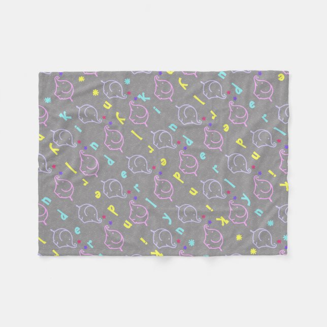BabyElefanten mit Blume Fleecedecke (Vorderseite (Horizontal))