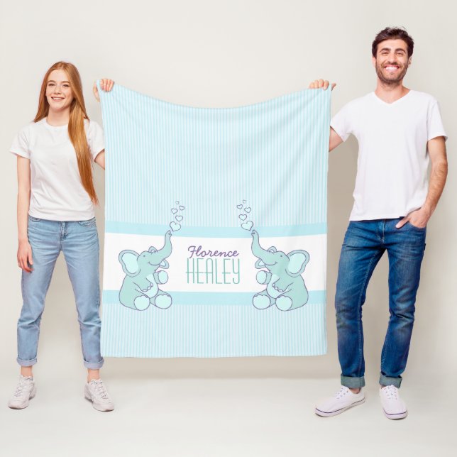 Babyelefantenblasen aqua blue strie custom fleecedecke (Beispiel)