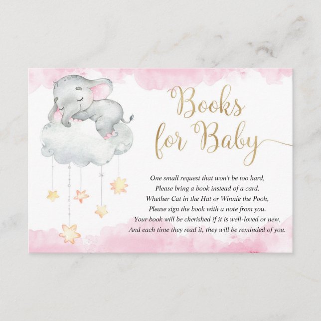 Babyelefone rosa Goldstars Bücher für Baby Begleitkarte (Vorderseite)