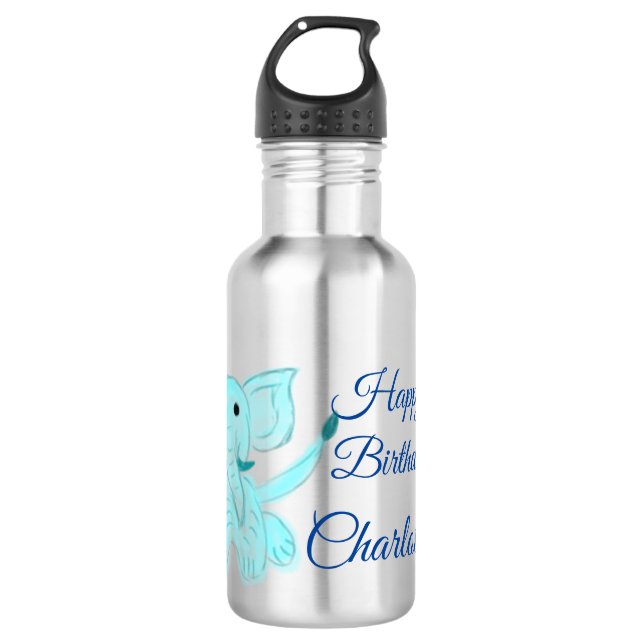 Babyelefone Wasserfarbe Geburtstag hinzufügen Edelstahlflasche (Vorderseite)