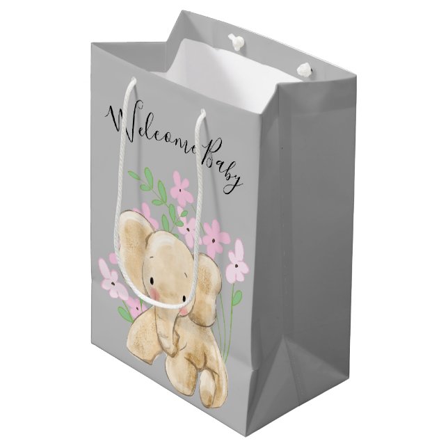 Babyelephon in Blume Mittlere Geschenktüte (Vorderseite Schrägansicht)