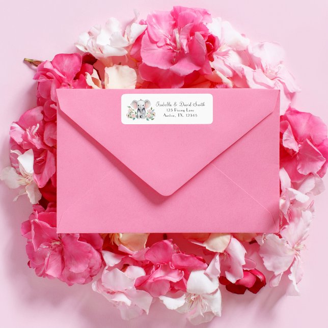 Babyelephon mit Peonies, Eukalyptus-Rückgabe (Decorate your invitations envelope with this coordinating baby shower design. )