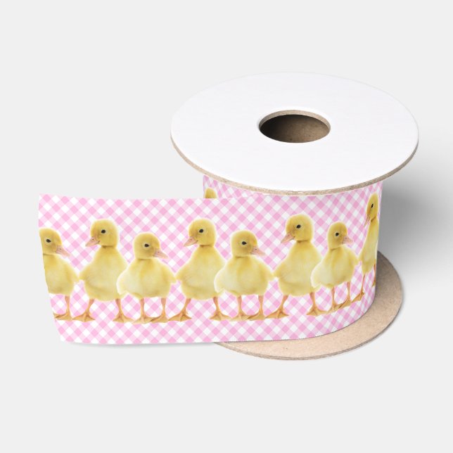 Babyenten auf rosa Gingham Satinband (Spule)