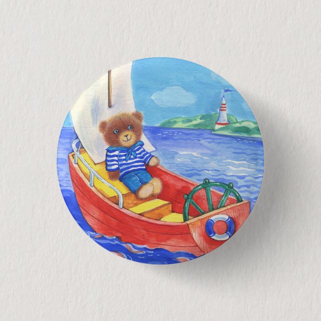 Babyfibel - Bär in einem Boot auf dem Meer Button (Vorderseite)