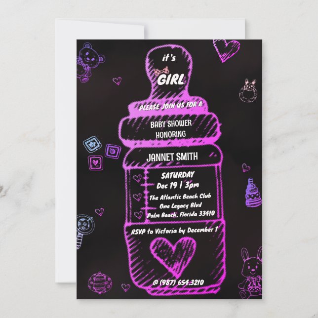 Babyflasche fütternd Babydusche Einladung (Vorderseite)