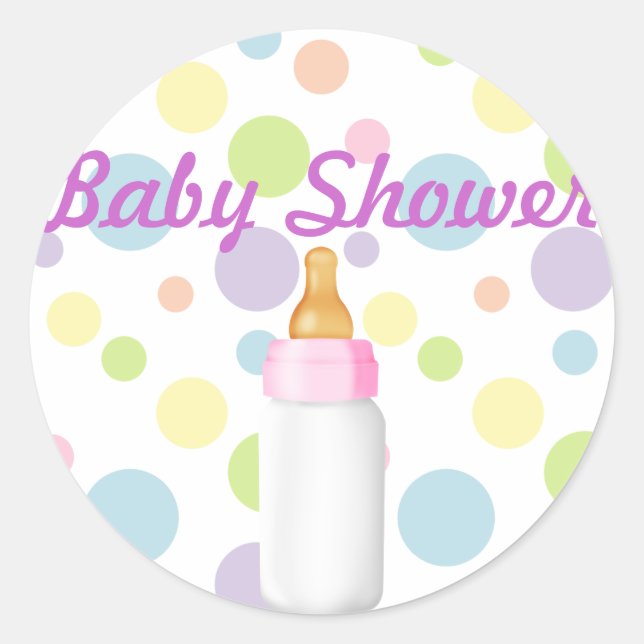 Babyflasche & Polka Dots Babyduschenaufkleber/Sieg Runder Aufkleber (Vorderseite)