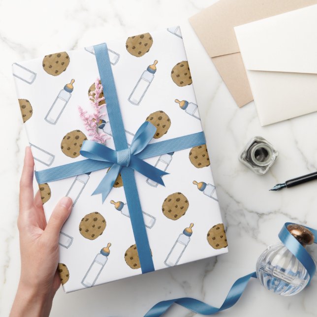 Babyflaschen Milch und Cookies Kinderdusche Geschenkpapier (Schenken)
