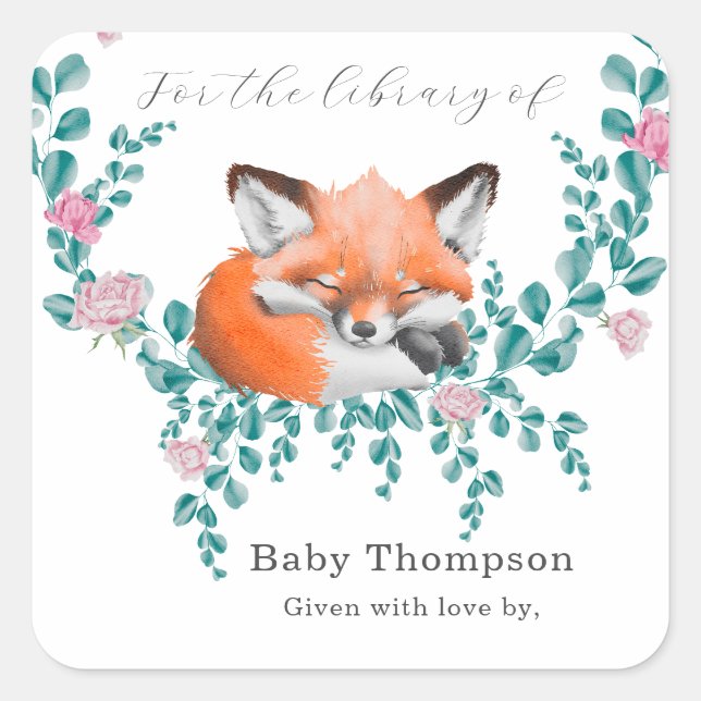 Babyfox in Blüte - für die Bibliothek Quadratischer Aufkleber (Vorderseite)