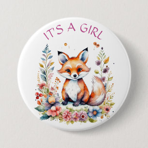 Babyfuchs in Blume   Babydusche Es ist ein Mädchen Button
