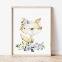 Babyfuchs, Waldtiere, Boho, violette Blumen