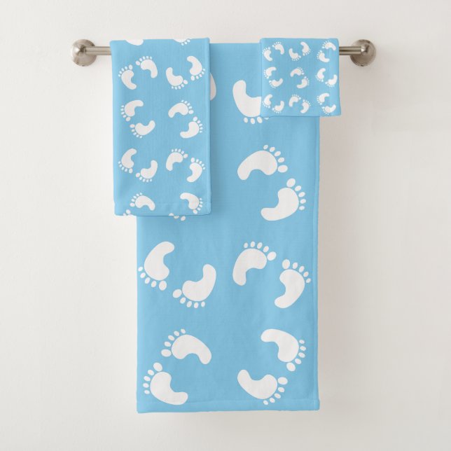 Babyfußabdrücke, Babyfuß, Fußstapfen, Blau, Junge Badhandtuch Set (Insitu)