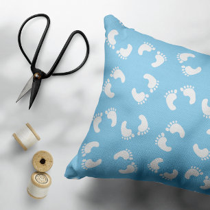 Babyfußabdrücke, Babyfuß, Fußstapfen, Blau, Junge Dekokissen