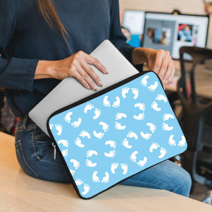 Babyfußabdrücke, Babyfuß, Fußstapfen, Blau, Junge Laptopschutzhülle