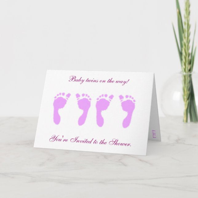 Babyfußabzüge (Girl Twins) Einladung (Vorderseite)