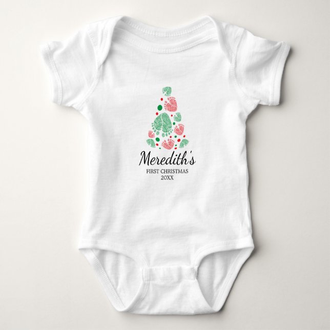 Babyfüße, die Weihnachtsbaum formen, erste Weihnac Baby Strampler (Vorderseite)