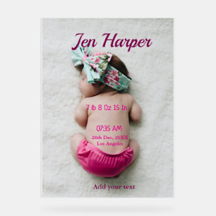 BabyGeburtsdaten geben das Datum des Namens an. Acrylschild