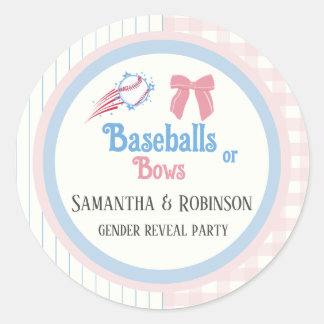 Babygeschlecht enthüllt Baseballs oder Bows Runder Aufkleber