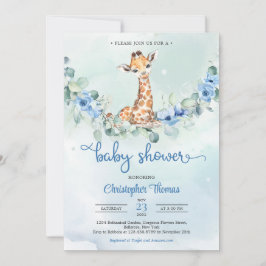 Babygiraffe, blaue Blumen Eukalyptus Baby Dusche Einladung