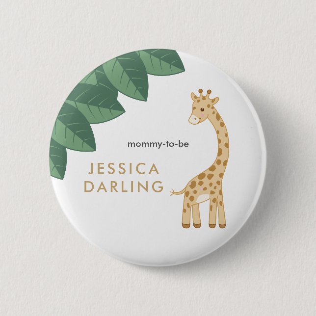 Babygiraffe Mommy wird Knopf für Babydusche Button (Vorderseite)