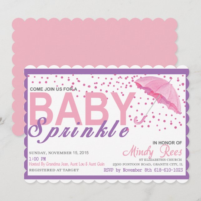Babygirl Sprinkle Dusche Einladung (Vorne/Hinten)