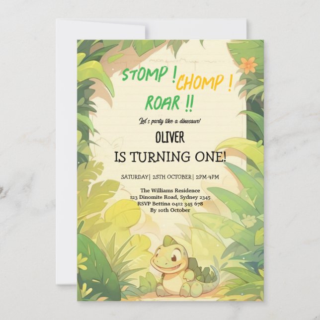 Babygrün-Dinosaurier Geburtstagseinladungen Einladung (Vorderseite)