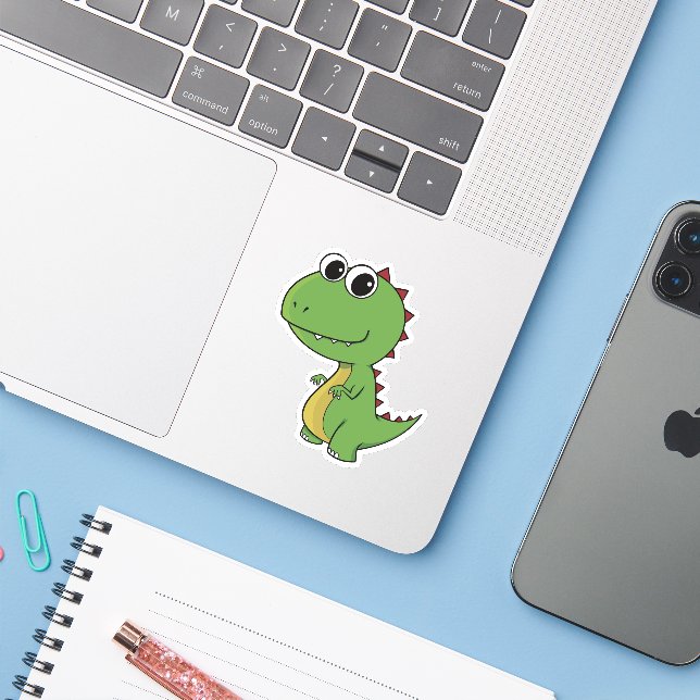 Babygrün-Happy-Dinosaurier-Aufkleber Aufkleber (Laptop mit iPhone)