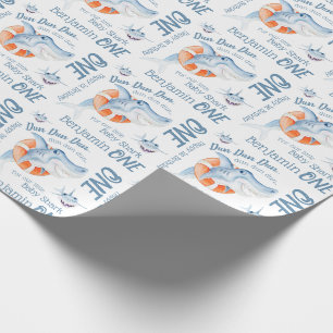Babyhai 1. Geburtstag individuelle Name Aquarell Geschenkpapier