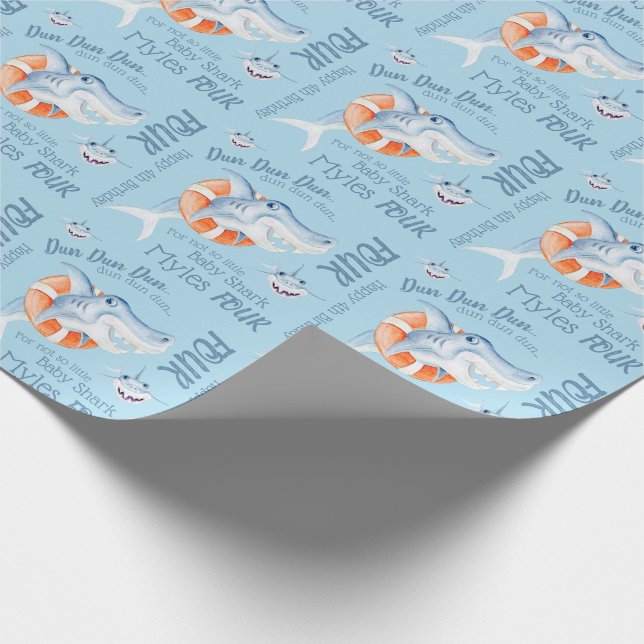 Babyhai 4. Geburtstag Urinfarbkunst Geschenkpapier (Ecke)