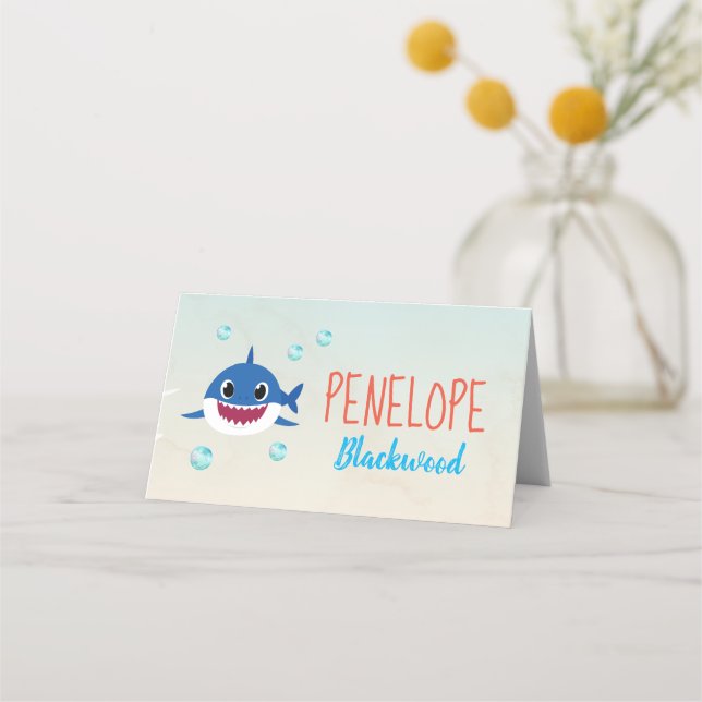 Babyhai Party Food Label, Hai Platzkarte (Vorderseite)