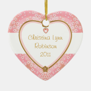 Babyherz-Foto-Rahmen - rosa Blütenmuster Keramikornament
