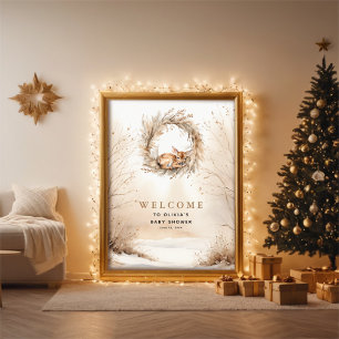 Babyhirsch Wilde Babytiere Baby Shower Begrüßung Poster