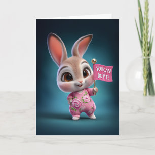 Babykaninchen in süßem rosa Overall Ermutigung Karte