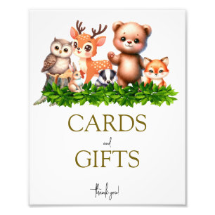 Babykarten und Geschenkschild für Waldtiere Fotodruck