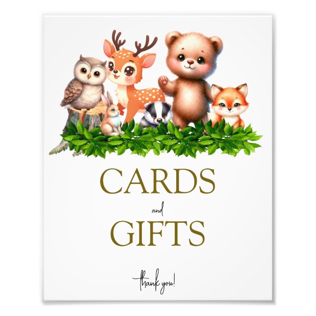 Babykarten und Geschenkschild für Waldtiere Fotodruck (Vorne)