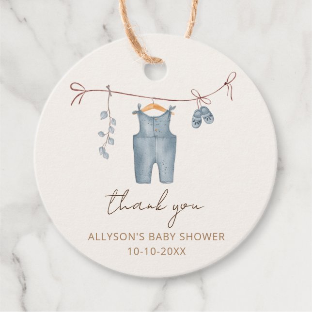Babykleidung Babybett Babydusche Geschenkanhänger (Vorderseite)