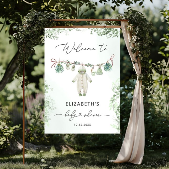 Babykleidung Boho Eucalyptus Babydusche Begrüßung Poster (Von Creator hochgeladen)