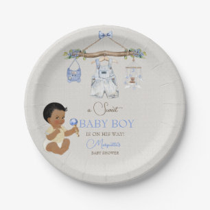 Babykleidung Jungen Babyparty Elfenbein Blau Pappteller