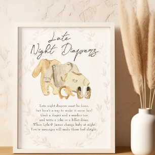 Babykleidung Late Night Windeln Baby Shower Poster